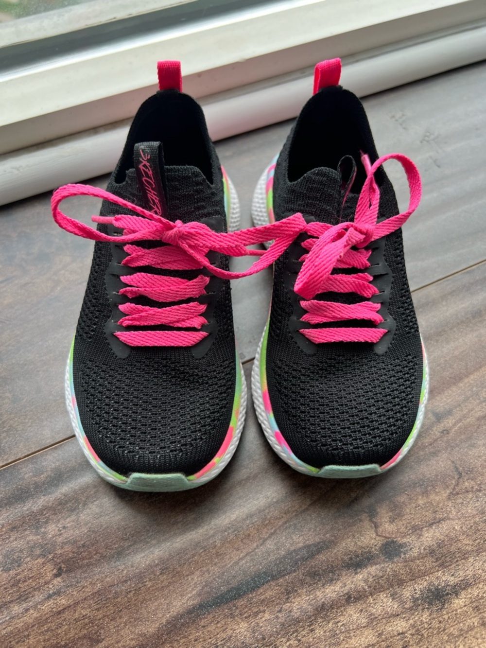 Skechers Kids Black Sneakers with Pink Accents